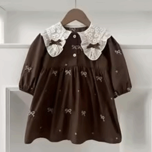 Mini Fashion™ - Comfortabel&Stijlvol - Lente Romper Jurkjes Kinderen Jurk - Bruin / 80 (12 maanden) | Educatief Speelgoed
