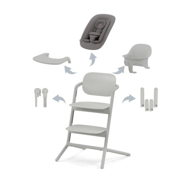 Kinderstoel Cybex Lemo 4-in-1 Suede Grey/Mid Grey met Newbornset + Babyset + Eetblad&Accessoires - Afbeelding 1