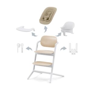 Kinderstoel Cybex Lemo 4-in-1 Sand White/White met Newbornset + Babyset + Eetblad&Accessoires