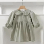 Mini Fashion™ - Comfortabel&Stijlvol - Lente Romper Jurkjes Kinderen Jurk - Olijfgroen / 100 (3 jaar) | Educatief Speelgoed