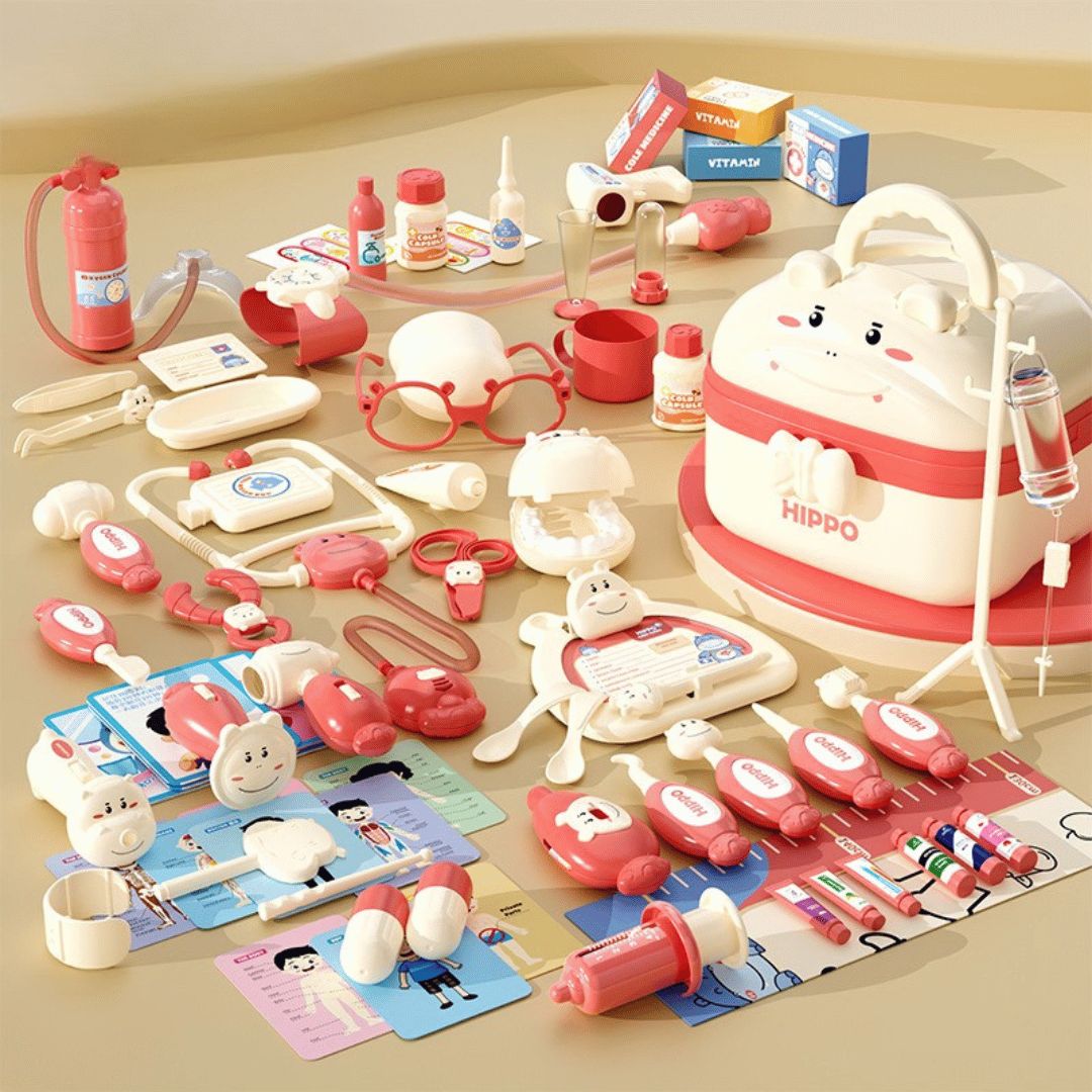 6_d9072e91-b3a1-4275-a7ca-814b772031f3 Hippo Doctors Set™ - Mini Dokters in Actie - Speelgoed Doktersset 72 stuks / Rood | Educatief Speelgoed - Afbeelding 1