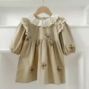 Mini Fashion™ - Comfortabel&Stijlvol - Lente Romper Jurkjes Kinderen Jurk - Beige/groen / 100 (3 jaar) | Educatief Speelgoed