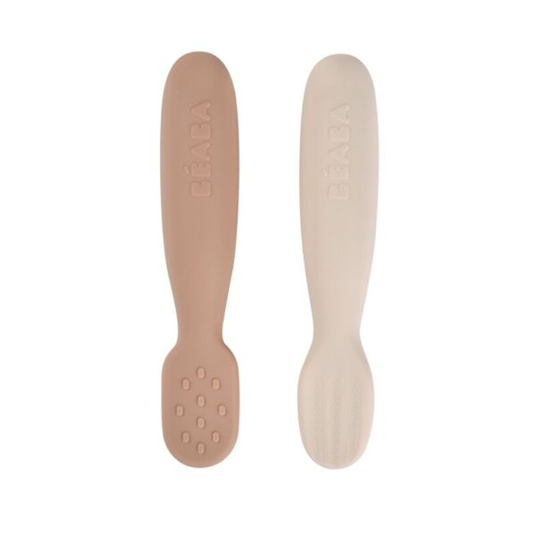 Oefenlepels Béaba Siliconen Clay/Praline 2st - Afbeelding 1