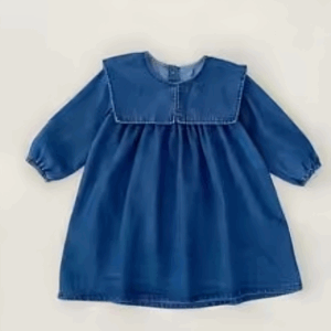 Mini Fashion™ - Comfortabel&Stijlvol - Lente Romper Jurkjes Kinderen Jurk - Donkerblauw jeans / 110 (3 jaar) | Educatief Speelgoed