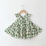 Mini Fashion™ - Speels&Elegant - Meisjes Zomer Jurk Groen Bloemen / 90 (18-24 maanden) | Educatief Speelgoed