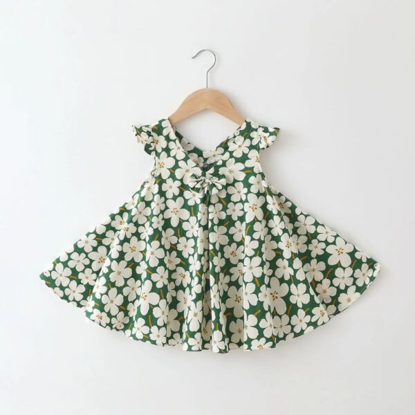 Mini Fashion™ - Speels&Elegant - Meisjes Zomer Jurk Groen Bloemen / 90 (18-24 maanden) | Educatief Speelgoed - Afbeelding 1