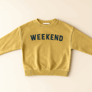 Mini Fashion™ -"Weekend"- Sweater Mosterd Zondag / 130 (6-7 jaar) | Educatief Speelgoed