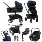Kinderwagen The Jiffle Blue + Autostoel Maxi-Cosi Pebble Pro2 360° Pro2 Slide Tech&Accessoires + GRATIS bolderkarzitje en voetenzak