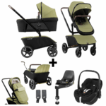 Kinderwagen The Jiffle Green + Autostoel Maxi-Cosi Pebble Pro2 360° Pro2 Slide Tech&Accessoires + GRATIS Bolderkarzitje&Voetenzak