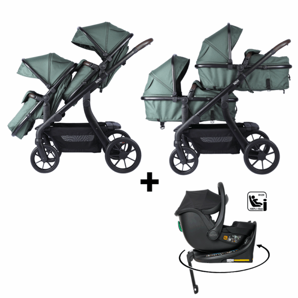 Kinderwagen Novi Baby® Pacific Premium Duo Green + Autostoel Jacky Pro 360&Base - Afbeelding 1