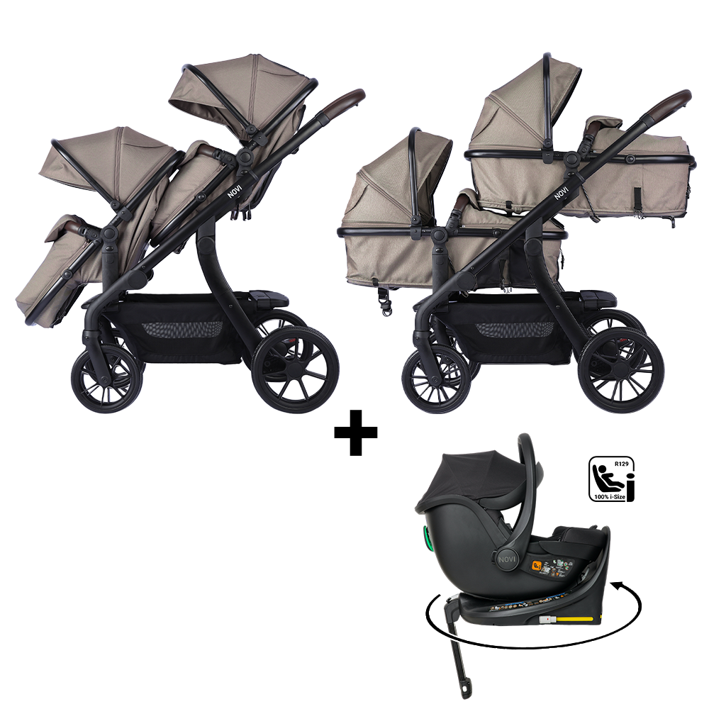 Kinderwagen Novi Baby® Pacific Premium Duo Solid Hazel + Autostoel Jacky Pro 360&Base - Afbeelding 1