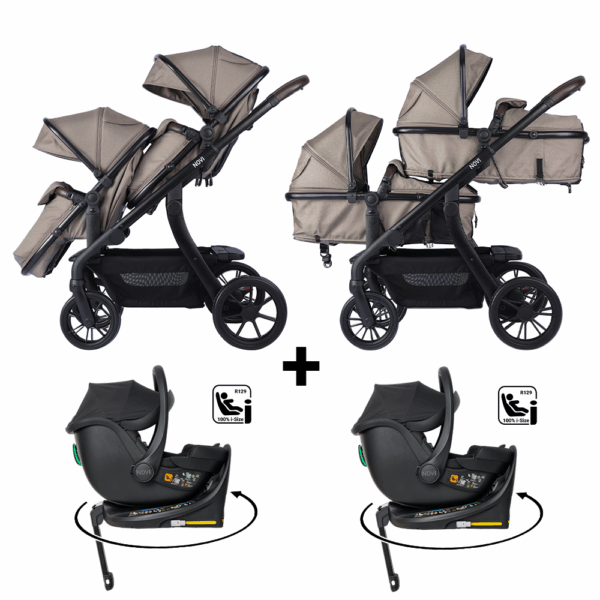 Kinderwagen Novi Baby® Pacific Premium Duo Solid Hazel + Autostoel Jacky Pro 360&Base 2st. - Afbeelding 1