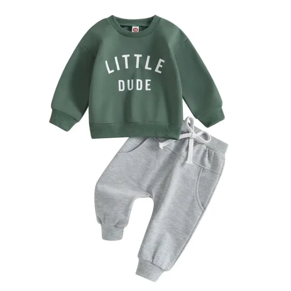 Mini Fashion™ - Stoere'Little Dude'Set Katoen Groen / Maat 80 (6 -12 maanden) | Educatief Speelgoed - Afbeelding 1