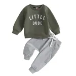 Mini Fashion™ - Stoere'Little Dude'Set Katoen Leger groen / Maat 70 (0-6 maanden) | Educatief Speelgoed