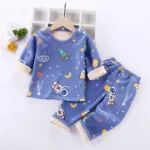 Mini Fashion™ - Kinder Cartoon Fleece Pyjama Blauw - Ruimte / Maat 130 (6-7 jaar) | Educatief Speelgoed