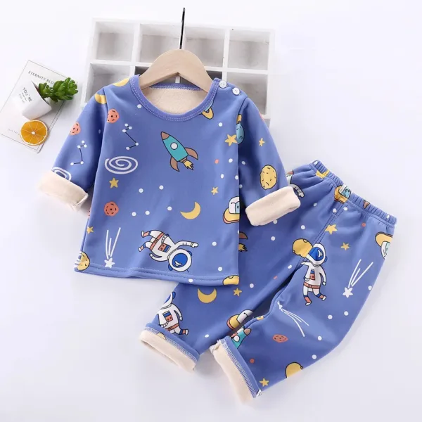 Mini Fashion™ - Kinder Cartoon Fleece Pyjama Blauw - Ruimte / Maat 130 (6-7 jaar) | Educatief Speelgoed - Afbeelding 1