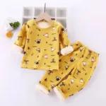 Mini Fashion™ - Kinder Cartoon Fleece Pyjama Geel - Bosdieren / Maat 90 (2-3 jaar) | Educatief Speelgoed