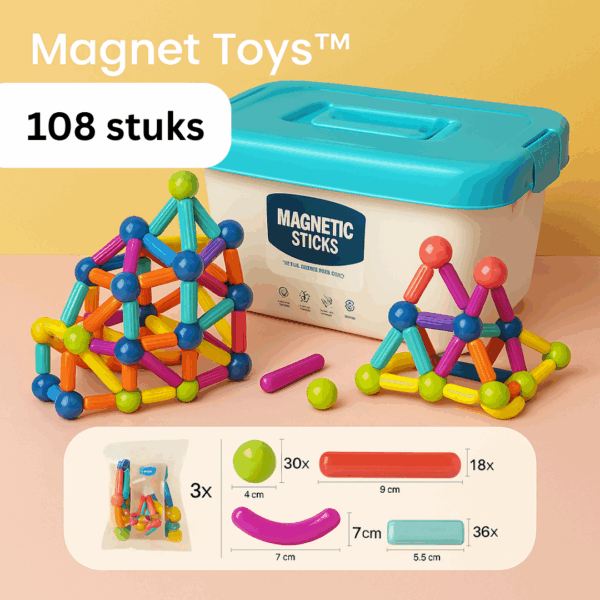 Magnet Toys™ - Ontwikkel de creativiteit - Magnetische sticks 108 stuks | Educatief Speelgoed - Afbeelding 1