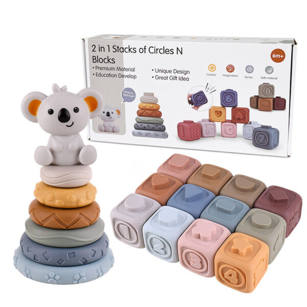 Koala Cubes™ - Tandvriendelijke toren - Bijtring speelgoed Set van 18 + Gratis Koala | Educatief Speelgoed - Afbeelding 1