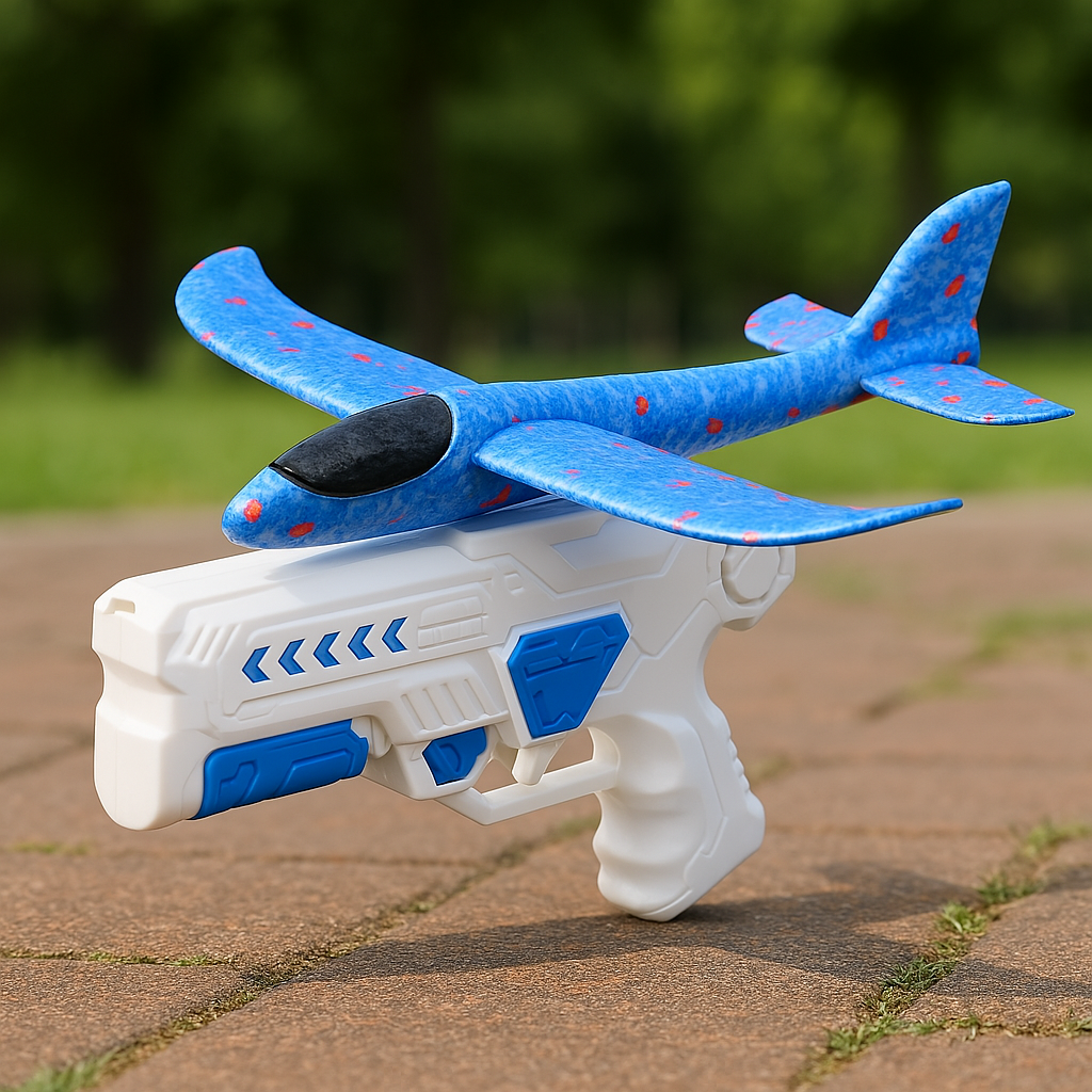FoamPlaneLauncher_Vlieg_mWeg_Buitenspeelgoed-wit Foam Plane Launcher™ – Vlieg'm Weg– Vliegtuigschieter Wit | Educatief Speelgoed - Afbeelding 1
