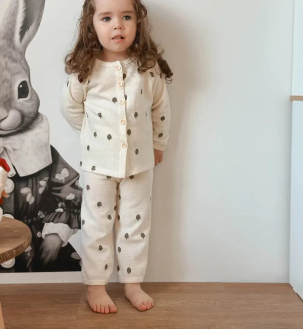 Mini Fashion™ - Luchtig Katoen - Kinder Pyjama Beige - Fruit / 100 (3 jaar) | Educatief Speelgoed - Afbeelding 1