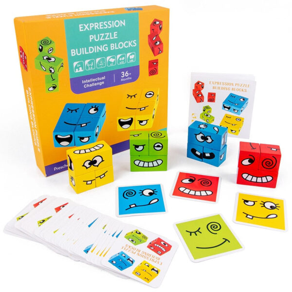 Woods™ | Denktraining voor kinderen - Expression blokkenpuzzel Blokkenpuzzel | Educatief Speelgoed - Afbeelding 1