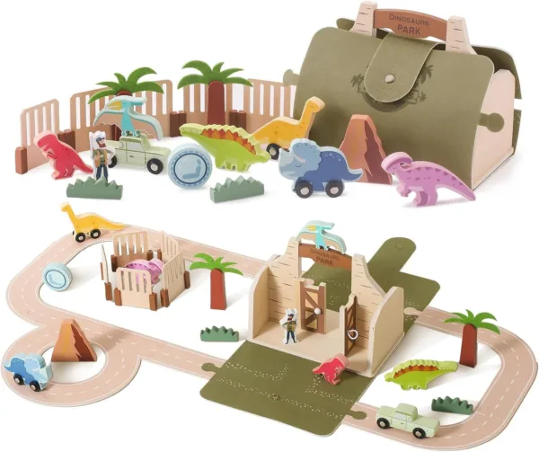 Woods™ - Prehistorisch Plezier - Houten Dino Park Set | Educatief Speelgoed - Afbeelding 1