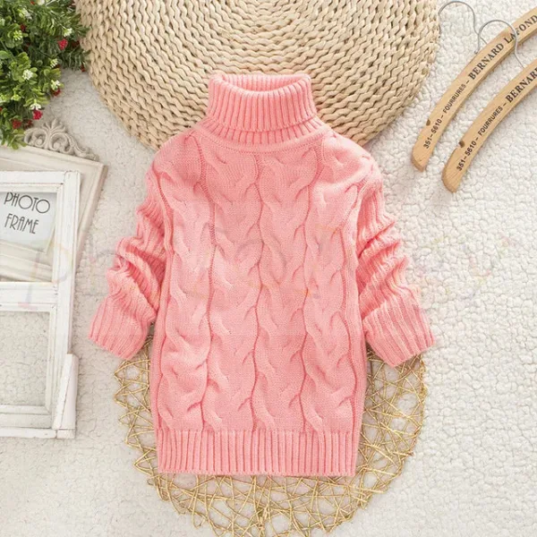 Mini Fashion™ - Kabeltrui met rolkraag Roze / Maat 128 (8-9 jaar) | Educatief Speelgoed - Afbeelding 1