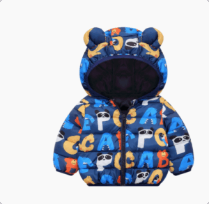 Mini Fashion™ - Polyester winterjas met Capuchon Blauwe Panda Letters / 120 (7-8 jaar) | Educatief Speelgoed