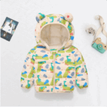 Mini Fashion™ - Polyester winterjas met Capuchon Crème Dinosaurus / 100 (4-5 jaar) | Educatief Speelgoed