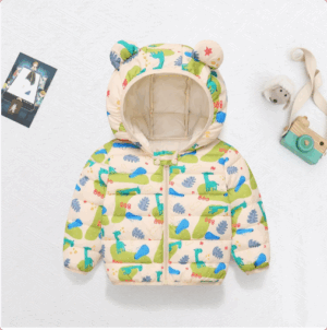 Mini Fashion™ - Polyester winterjas met Capuchon Crème Dinosaurus / 80 (9-12 maanden) | Educatief Speelgoed