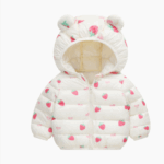 Mini Fashion™ - Polyester winterjas met Capuchon Crème Aardbei / 100 (4-5 jaar) | Educatief Speelgoed