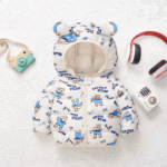 Mini Fashion™ - Polyester winterjas met Capuchon Wit - Kleine Ster patroon / 100 (4-5 jaar) | Educatief Speelgoed