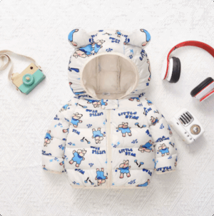 Mini Fashion™ - Polyester winterjas met Capuchon Wit - Kleine Ster patroon / 110 (5-6 jaar) | Educatief Speelgoed