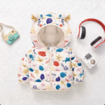 Mini Fashion™ - Polyester winterjas met Capuchon Wit - Zee patroon / 110 (5-6 jaar) | Educatief Speelgoed