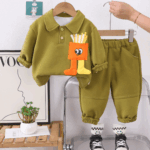 Mini Fashion™ - Schattige Frietjes - Tweedelige Outfit Olijfgroen / 130 (6-7 jaar) | Educatief Speelgoed