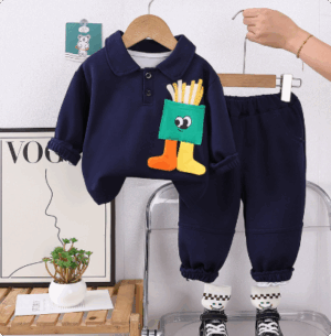 Mini Fashion™ - Schattige Frietjes - Tweedelige Outfit Donker marineblauw / 120 (5-6 jaar) | Educatief Speelgoed