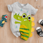 Mini Fashion™ - Comfort Voor Elke Nacht - Pyjama Bodysuit korte mouwen 73 (6-9 maanden) / Grijze Dino | Educatief Speelgoed