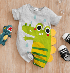 Mini Fashion™ - Comfort Voor Elke Nacht - Pyjama Bodysuit korte mouwen 80 (9-12 maanden) / Grijze Dino | Educatief Speelgoed