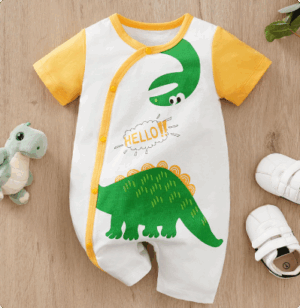 Mini Fashion™ - Comfort Voor Elke Nacht - Pyjama Bodysuit korte mouwen 80 (9-12 maanden) / Hallo Dino | Educatief Speelgoed