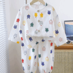 Mini Fashion™ - Luchtig Materiaal - Linnen Kleding Set Gekleurd konijn / 80 (9-12 maanden) | Educatief Speelgoed