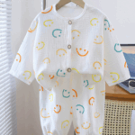 Mini Fashion™ - Luchtig Materiaal - Linnen Kleding Set Smiley gezicht / 90 (1-2 jaar) | Educatief Speelgoed