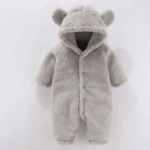 Mini Fashion™ - Met Capuchon - Fleece Romper Grijs / 73 (6-9 maanden) | Educatief Speelgoed