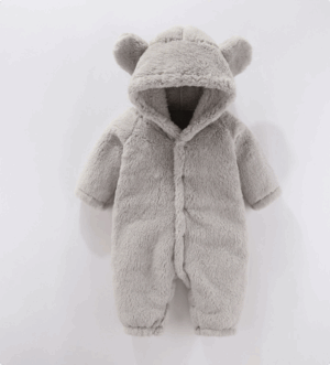 Mini Fashion™ - Met Capuchon - Fleece Romper Grijs / 73 (6-9 maanden) | Educatief Speelgoed