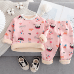 Mini Fashion™ - Kinder Cartoon Fleece Pyjama Roze – Zoete Bloesem / Maat 120 (5-6 jaar) | Educatief Speelgoed