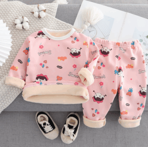 Mini Fashion™ - Kinder Cartoon Fleece Pyjama Roze – Zoete Bloesem / Maat 80 (12-18 maanden) | Educatief Speelgoed