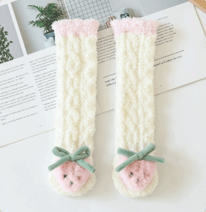 Mini Fashion™ - Extra Warm - Lange Baby Sokjes Witte Aardbei / M (1–3 jaar) | Educatief Speelgoed