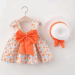 Mini Fashion™ – Zoet&Zomers– Fruit Jurk (incl. GRATIS strohoed) Oranje Bloemenprint / 90 (12–18 maanden) | Educatief Speelgoed