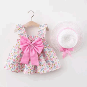 Mini Fashion™ – Zoet&Zomers– Fruit Jurk (incl. GRATIS strohoed) Roze Bloemenprint / 100 (18–24 maanden) | Educatief Speelgoed