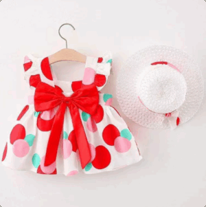Mini Fashion™ – Zoet&Zomers– Fruit Jurk (incl. GRATIS strohoed) Rode Stip / 100 (18–24 maanden) | Educatief Speelgoed